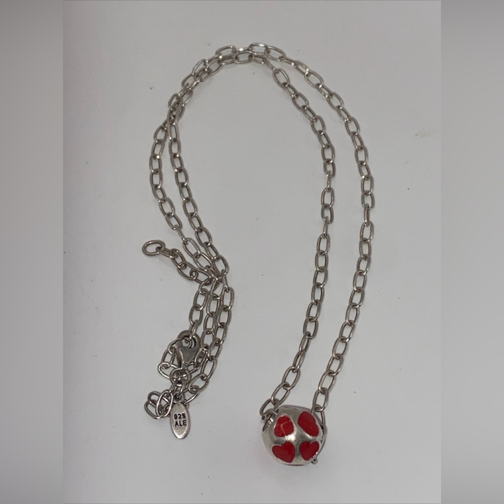 Vintage 925 Pandora Ale Ball Chain Heart Pendant Designs. 19” 9.09 grams - Picture 1 of 8